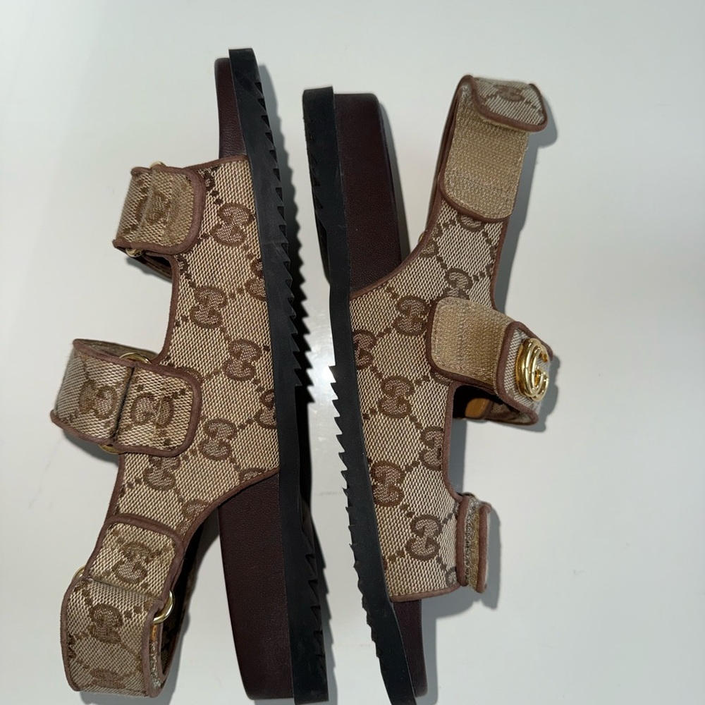 Gucci Beige and Brown Monogram Sandals